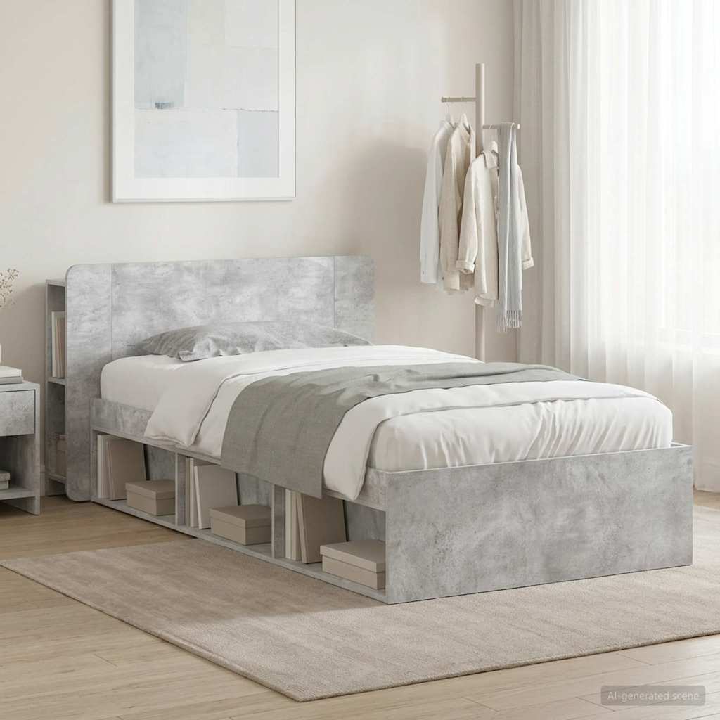 Bedframe met opslag Betongrijs 90 x 200 cm Bewerkt hout – afbeelding 1