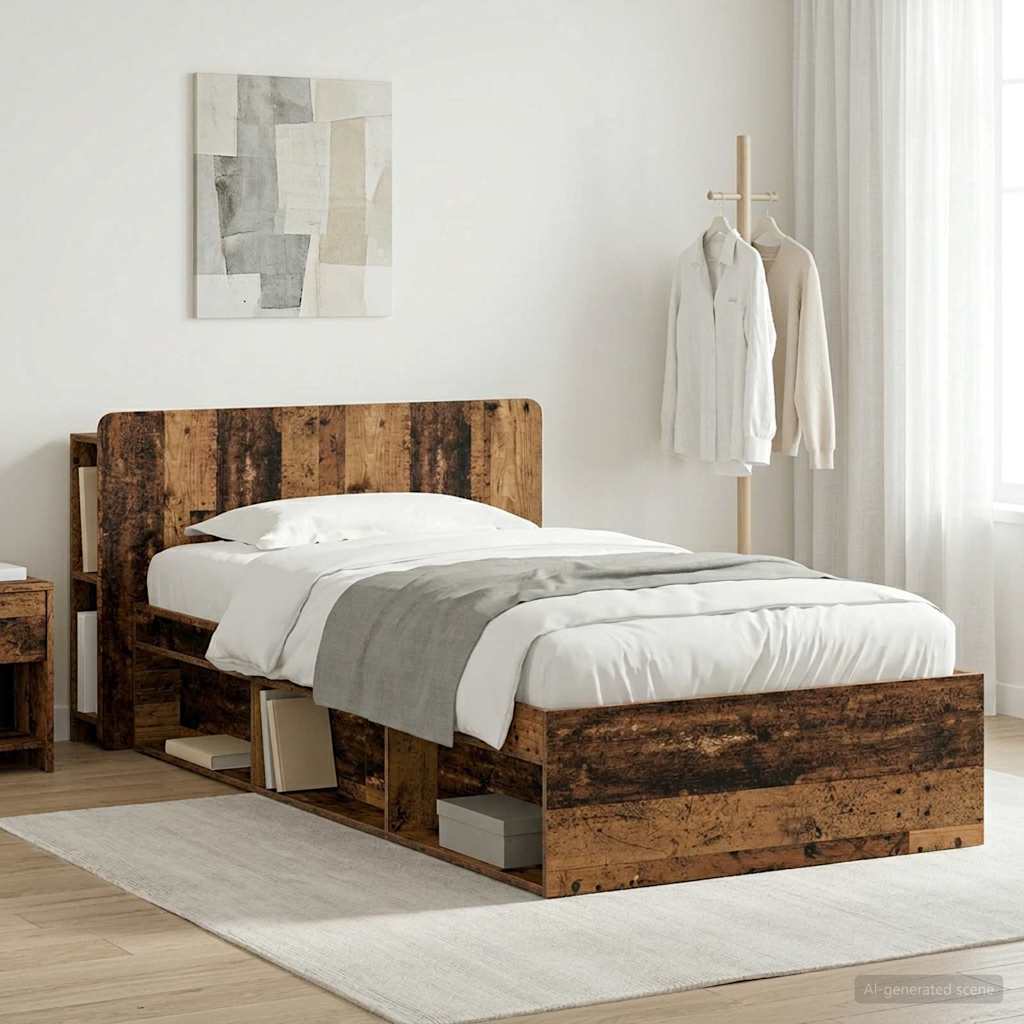 Bedframe met opslag Oud hout 90 x 200 cm Bewerkt hout