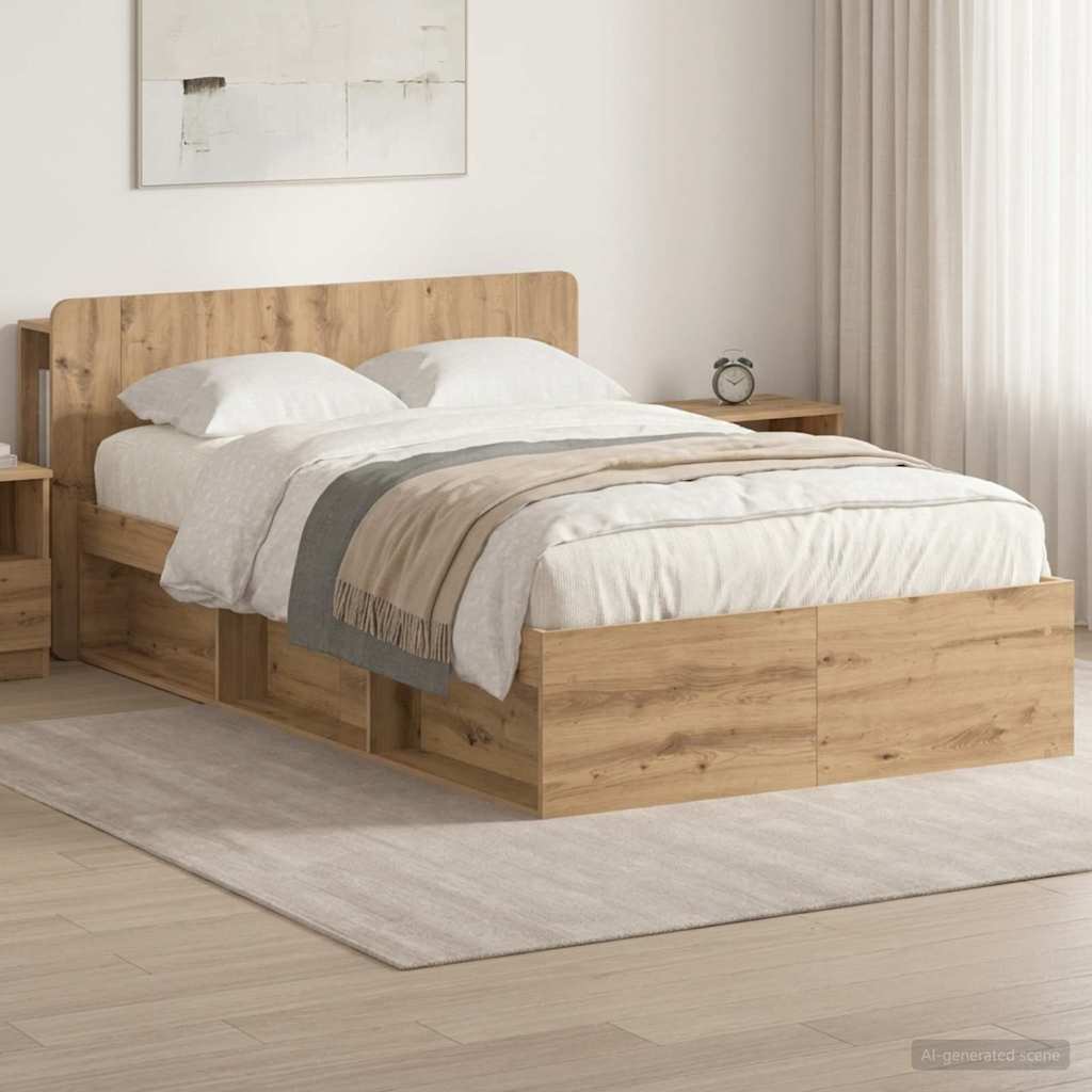 Bedframe met opslag Artisanaal eiken 120 x 190 cm Bewerkt hout
