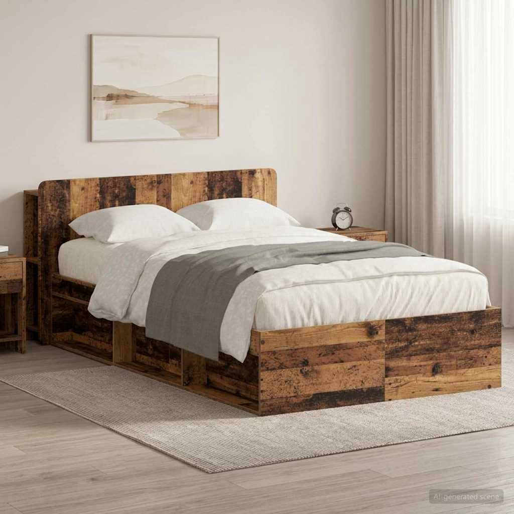 Bedframe met opslag Oud hout 120 x 190 cm Bewerkt hout