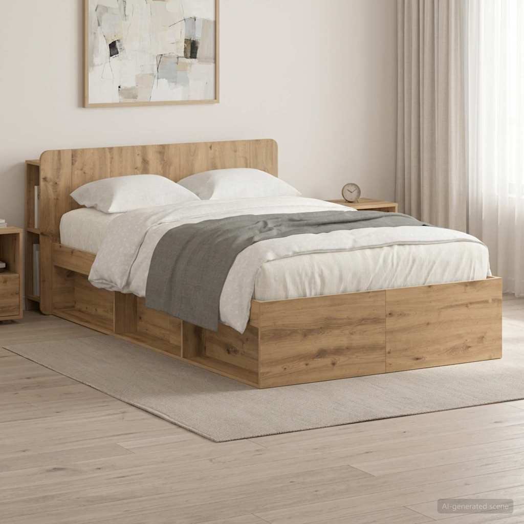 Bedframe met opslag Artisanaal eiken 120 x 200 cm Bewerkt hout