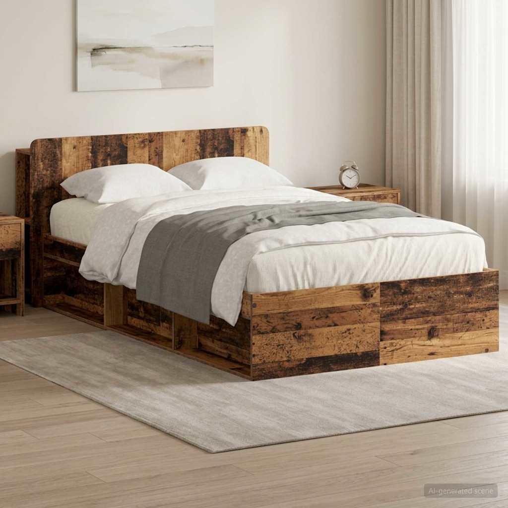 Bedframe met opslag Oud hout 120 x 200 cm Bewerkt hout