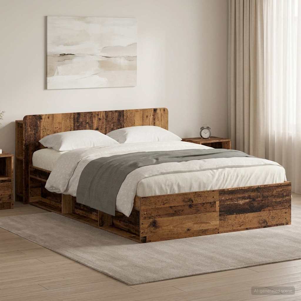 Bedframe met opslag Oud hout 135 x 190 cm Bewerkt hout