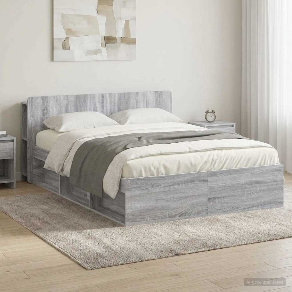 Bedframe met opslag Grijs Sonoma 140 x 190 cm Bewerkt hout – afbeelding 1