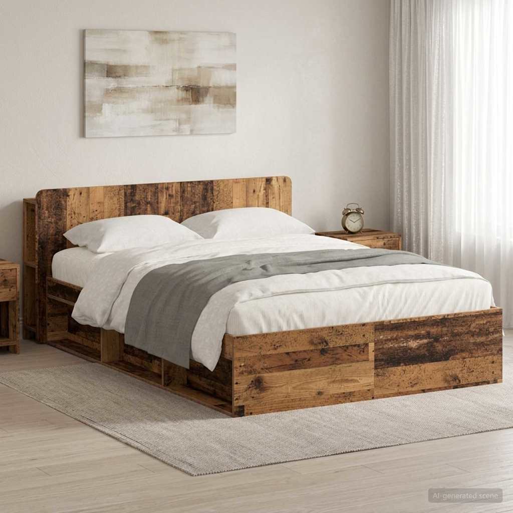 Bedframe met opslag Oud hout 140 x 190 cm Bewerkt hout