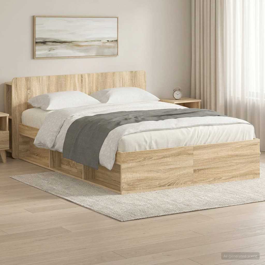 Bedframe met opslag Sonoma Eiken 140 x 200 cm Bewerkt hout – afbeelding 1