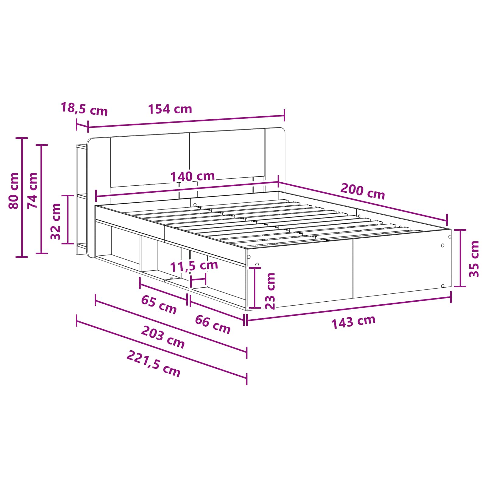 Bedframe met opslag Sonoma Eiken 140 x 200 cm Bewerkt hout – afbeelding 9