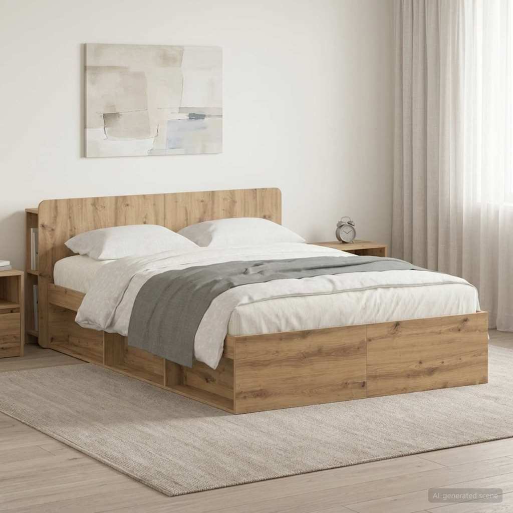 Bedframe met opslag Artisanaal eiken 150 x 200 cm Bewerkt hout
