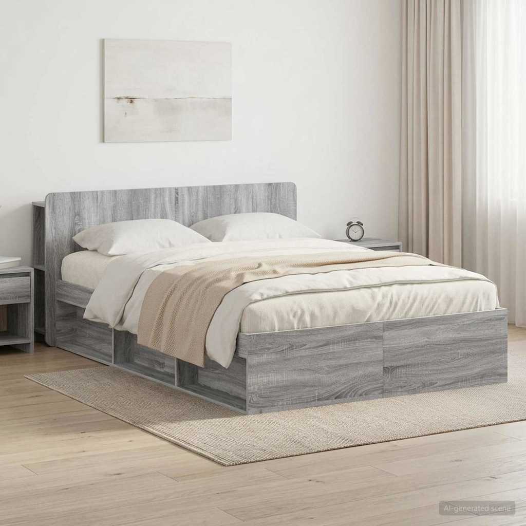 Bedframe met opslag Grijs Sonoma 150 x 200 cm Bewerkt hout – afbeelding 1