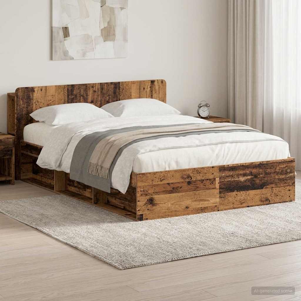 Bedframe met opslag Oud hout 150 x 200 cm Bewerkt hout