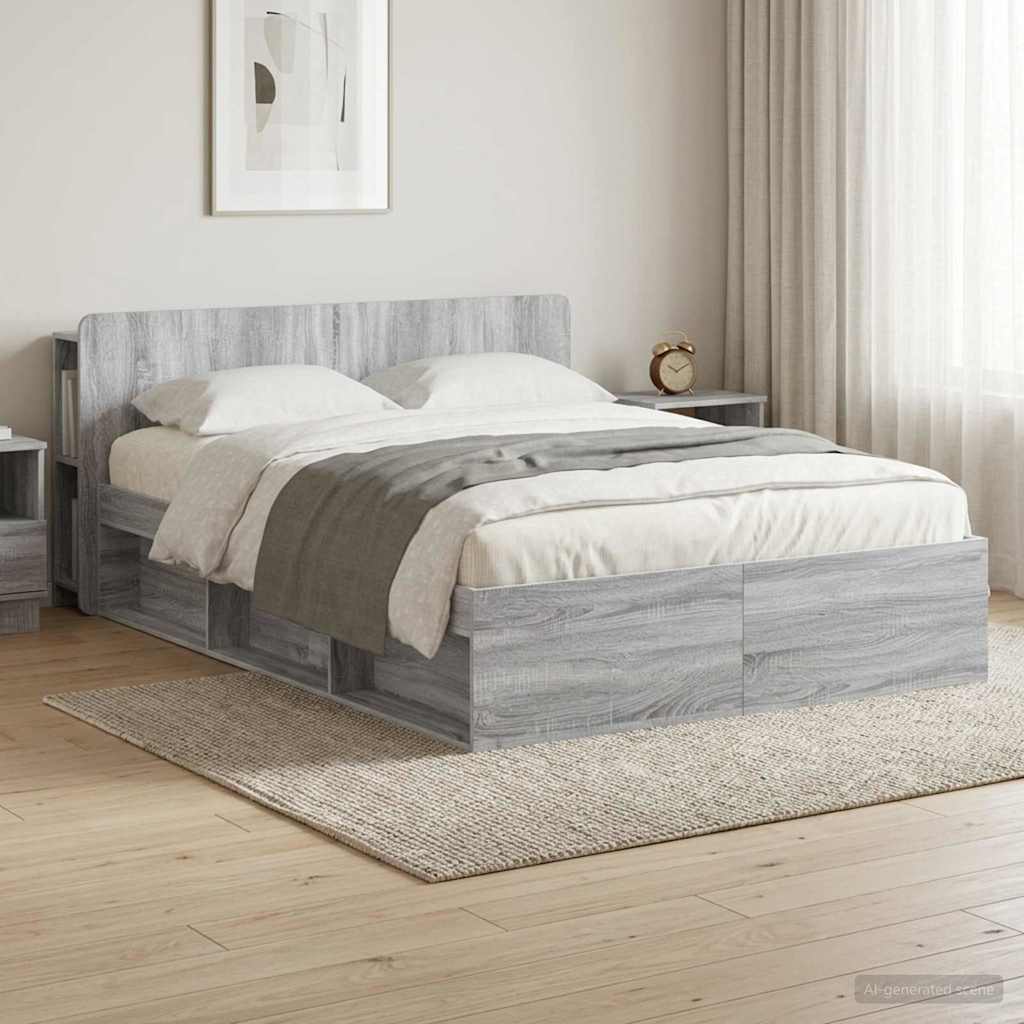 Bedframe met opslag Grijs Sonoma 160 x 200 cm Bewerkt hout – afbeelding 1