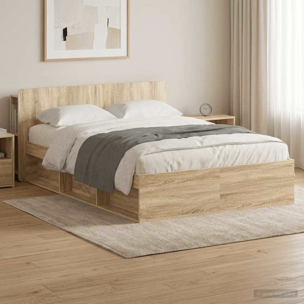 Bedframe met opslag Sonoma Eiken 160 x 200 cm Bewerkt hout – afbeelding 1
