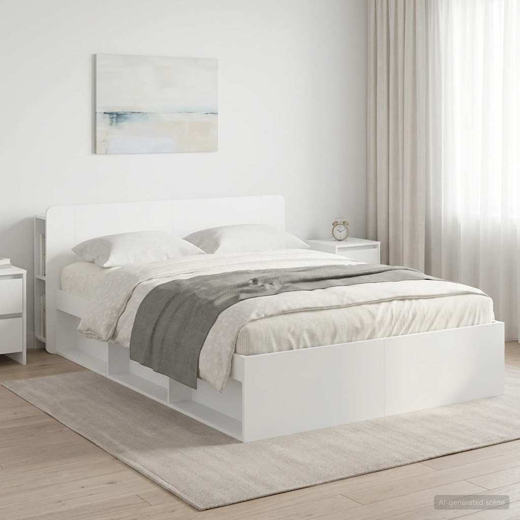 Bedframe met opslag Wit 160 x 200 cm Bewerkt hout – afbeelding 1