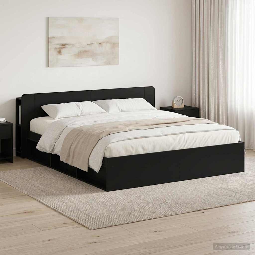 Bedframe met opslag Zwart 200 x 200 cm Bewerkt hout – afbeelding 1