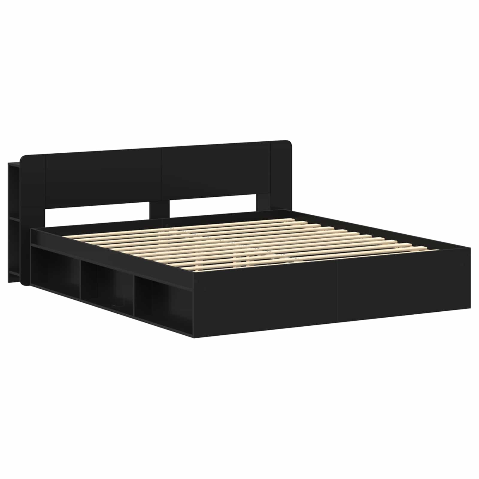 Bedframe met opslag Zwart 200 x 200 cm Bewerkt hout – afbeelding 3