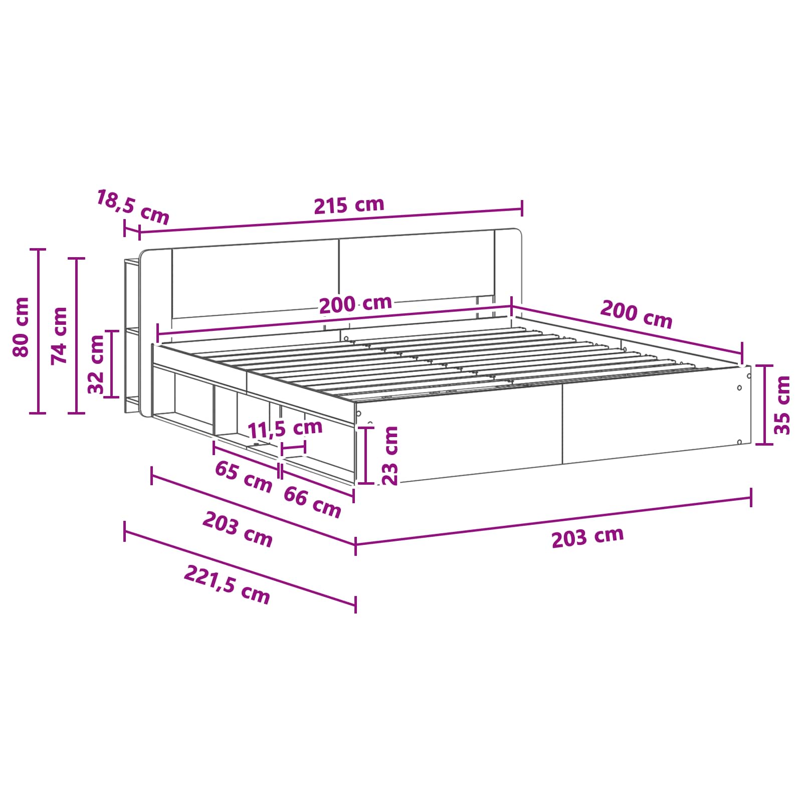 Bedframe met opslag Zwart 200 x 200 cm Bewerkt hout – afbeelding 9
