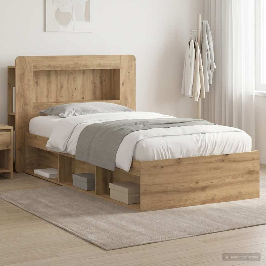 Bedframe met opslag Artisanaal eiken 75 x 190 cm Bewerkt hout