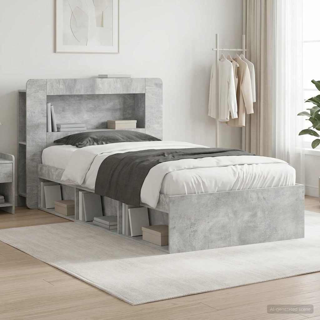 Bedframe met opslag Betongrijs 75 x 190 cm Bewerkt hout – afbeelding 1