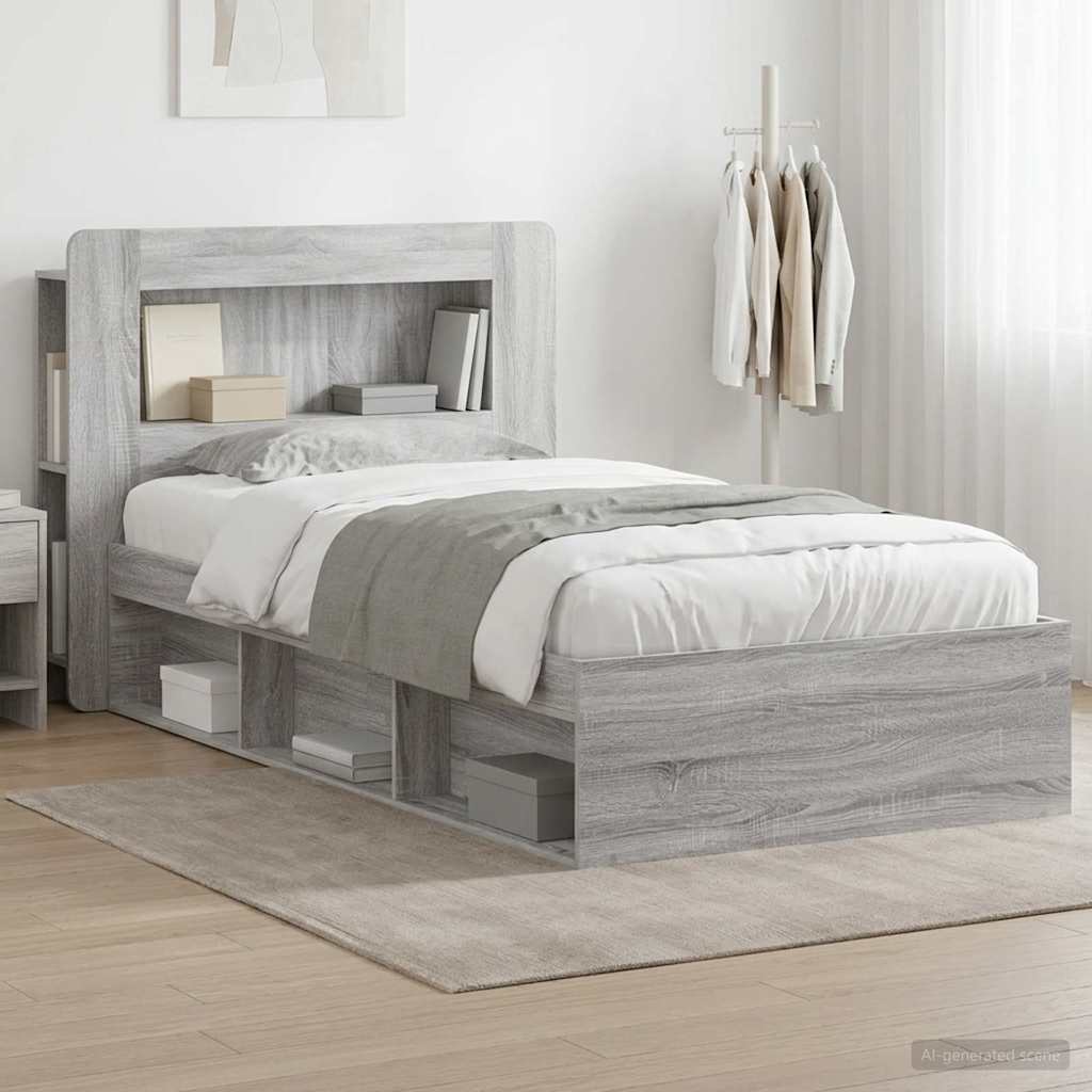 Bedframe met opslag Grijs Sonoma 75 x 190 cm Bewerkt hout – afbeelding 1