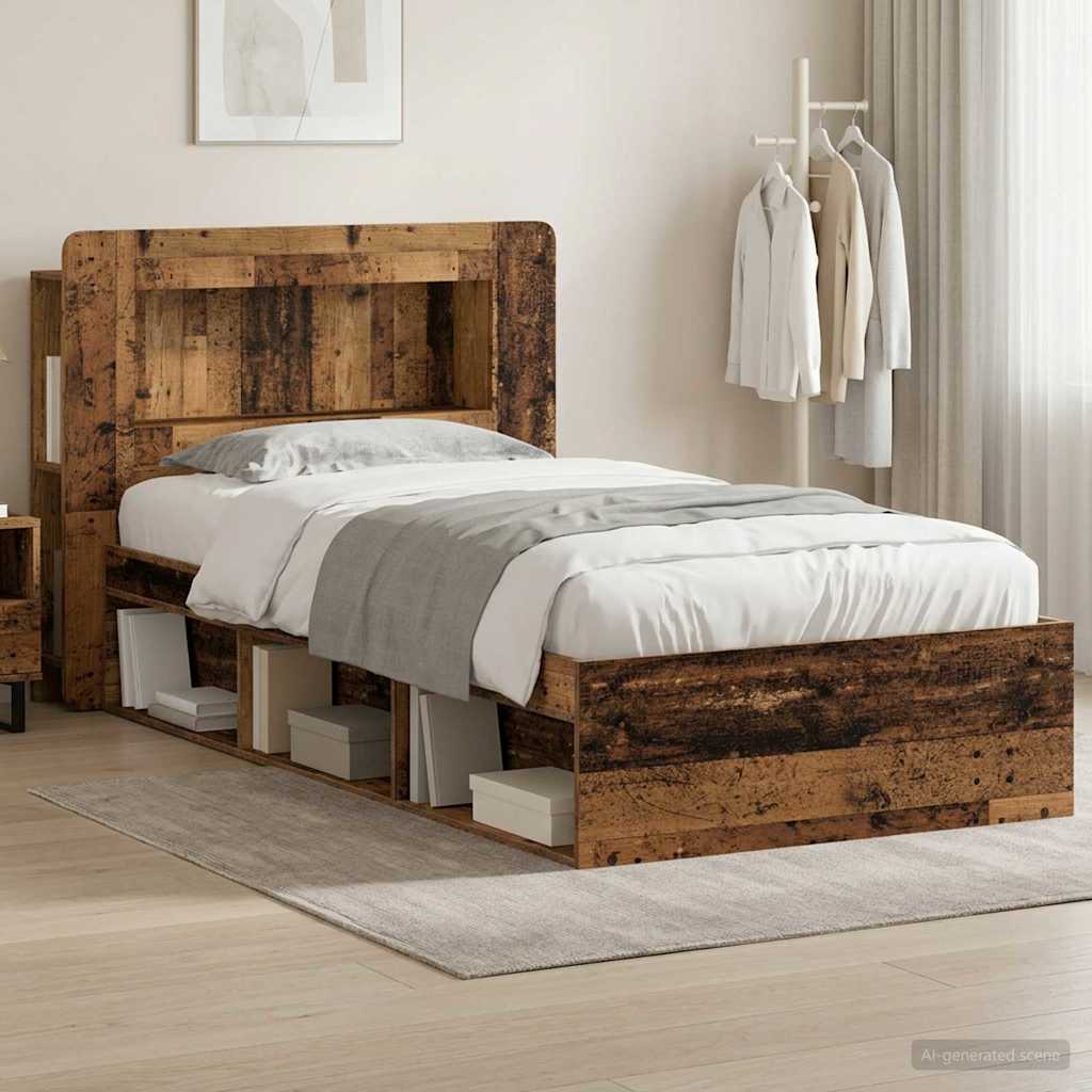 Bedframe met opslag Oud hout 75 x 190 cm Bewerkt hout