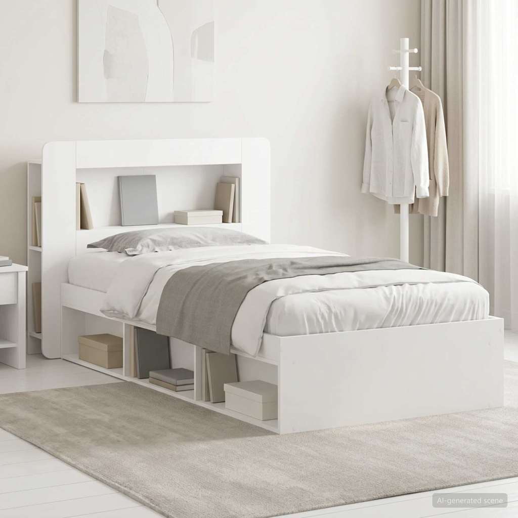 Bedframe met opslag met hoofdeinde Wit 75 x 190 cm Bewerkt hout – afbeelding 1
