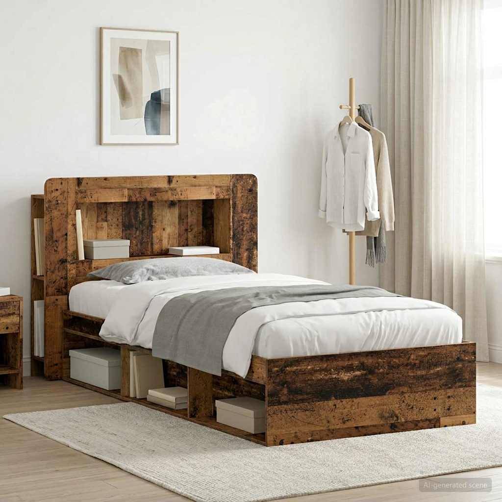Bedframe met opslag Oud hout 90 x 190 cm Bewerkt hout