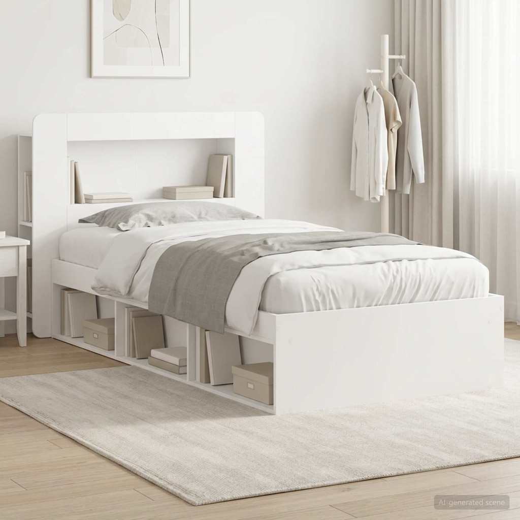 Bedframe met opslag met hoofdeinde Wit 90 x 190 cm Bewerkt hout – afbeelding 1