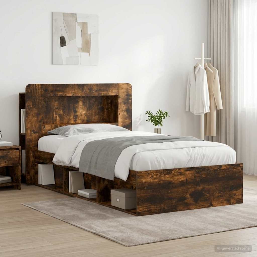 Bedframe met opslag Gerookt eiken 100 x 200 cm Bewerkt hout