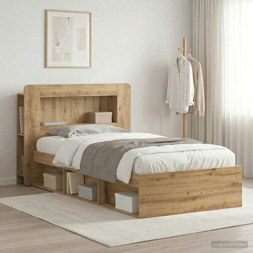 Bedframe met opslag Artisanaal eiken 90 x 200 cm Bewerkt hout