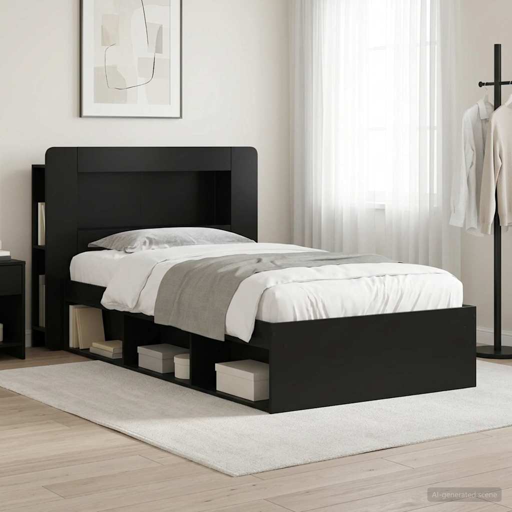Bedframe met opslag Zwart 90 x 200 cm Bewerkt hout