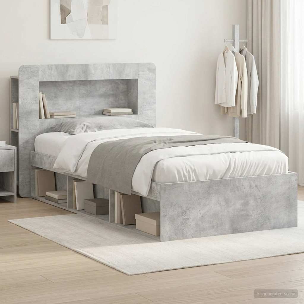 Bedframe met opslag Betongrijs 90 x 200 cm Bewerkt hout