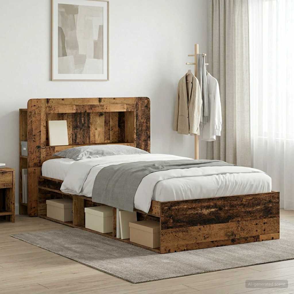 Bedframe met opslag Oud hout 90 x 200 cm Bewerkt hout