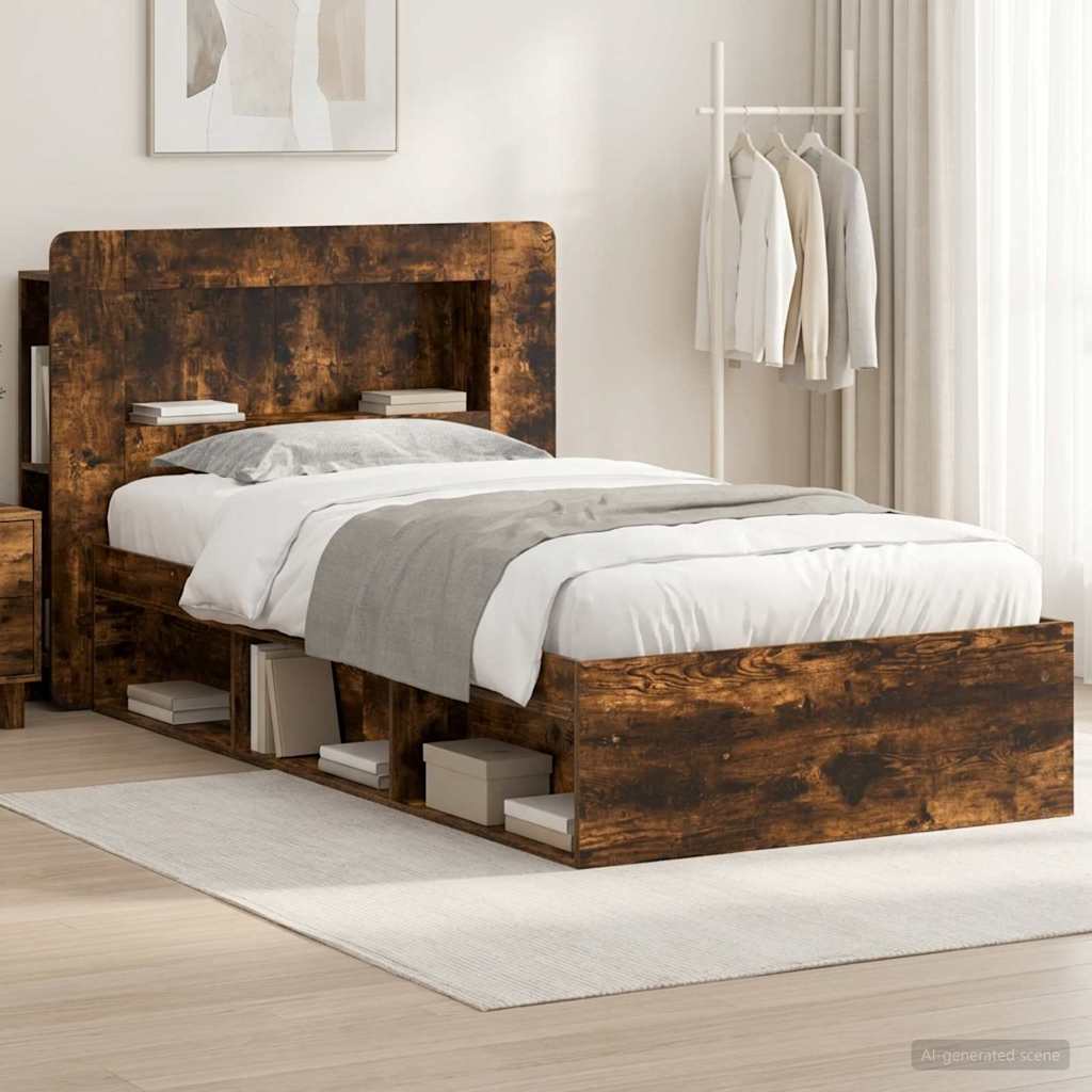 Bedframe met opslag Gerookt eiken 90 x 200 cm Bewerkt hout