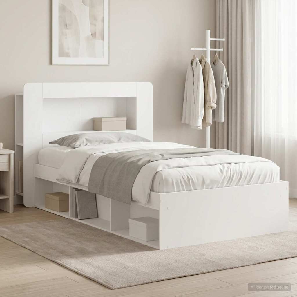 Bedframe met opslag met hoofdeinde Wit 90 x 200 cm Bewerkt hout