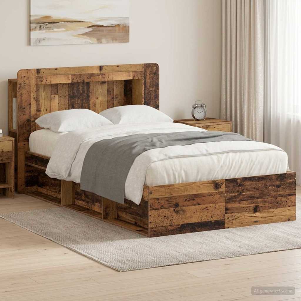 Bedframe met opslag Oud hout 120 x 190 cm Bewerkt hout