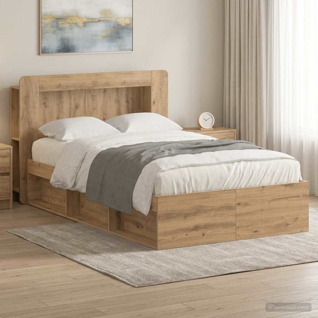 Bedframe met opslag Artisanaal eiken 120 x 200 cm Bewerkt hout