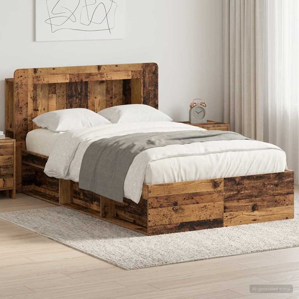 Bedframe met opslag Oud hout 120 x 200 cm Bewerkt hout