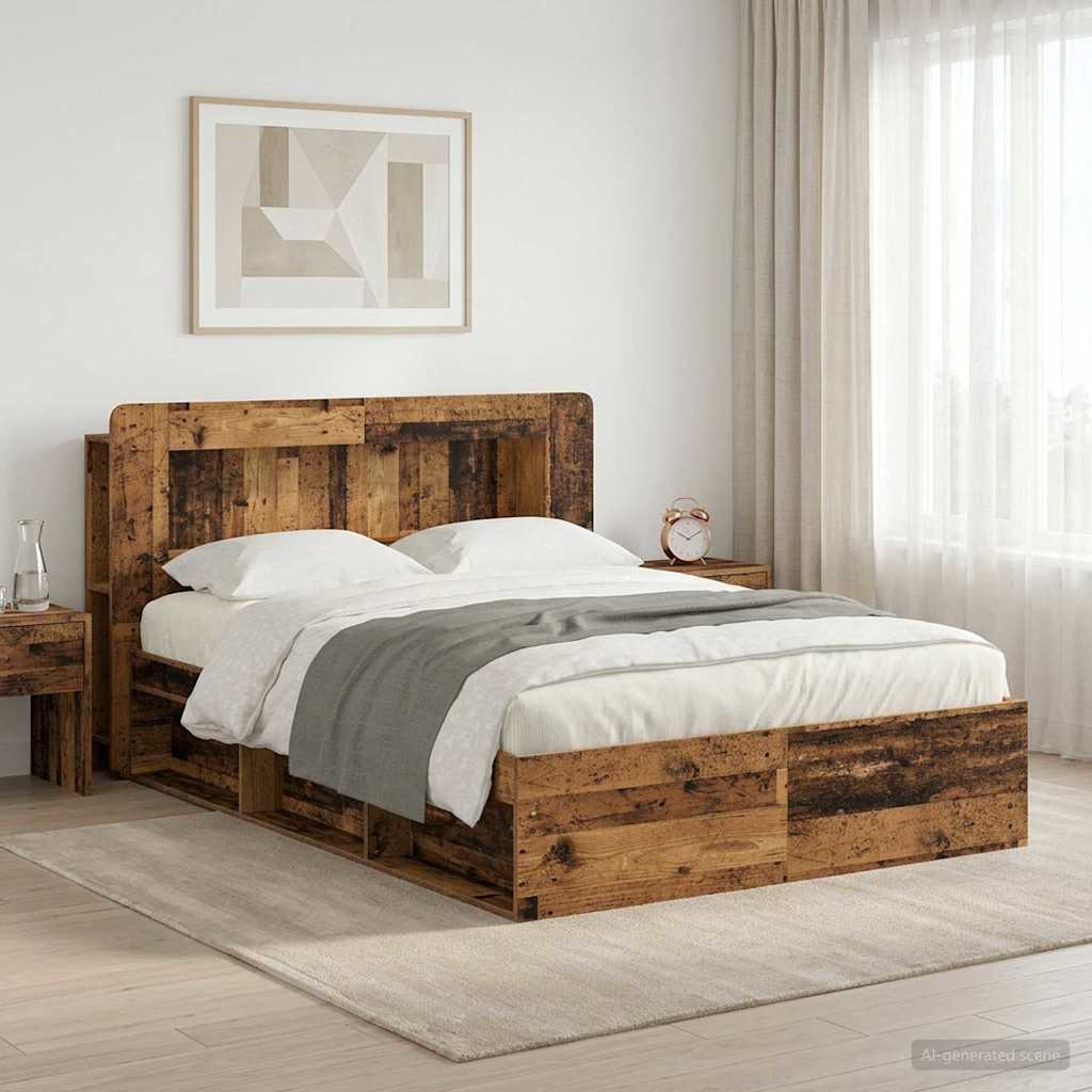 Bedframe met opslag Oud hout 135 x 190 cm Bewerkt hout