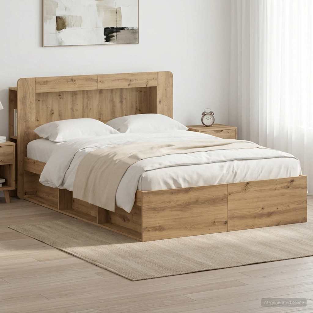 Bedframe met opslag Artisanaal eiken 140 x 190 cm Bewerkt hout