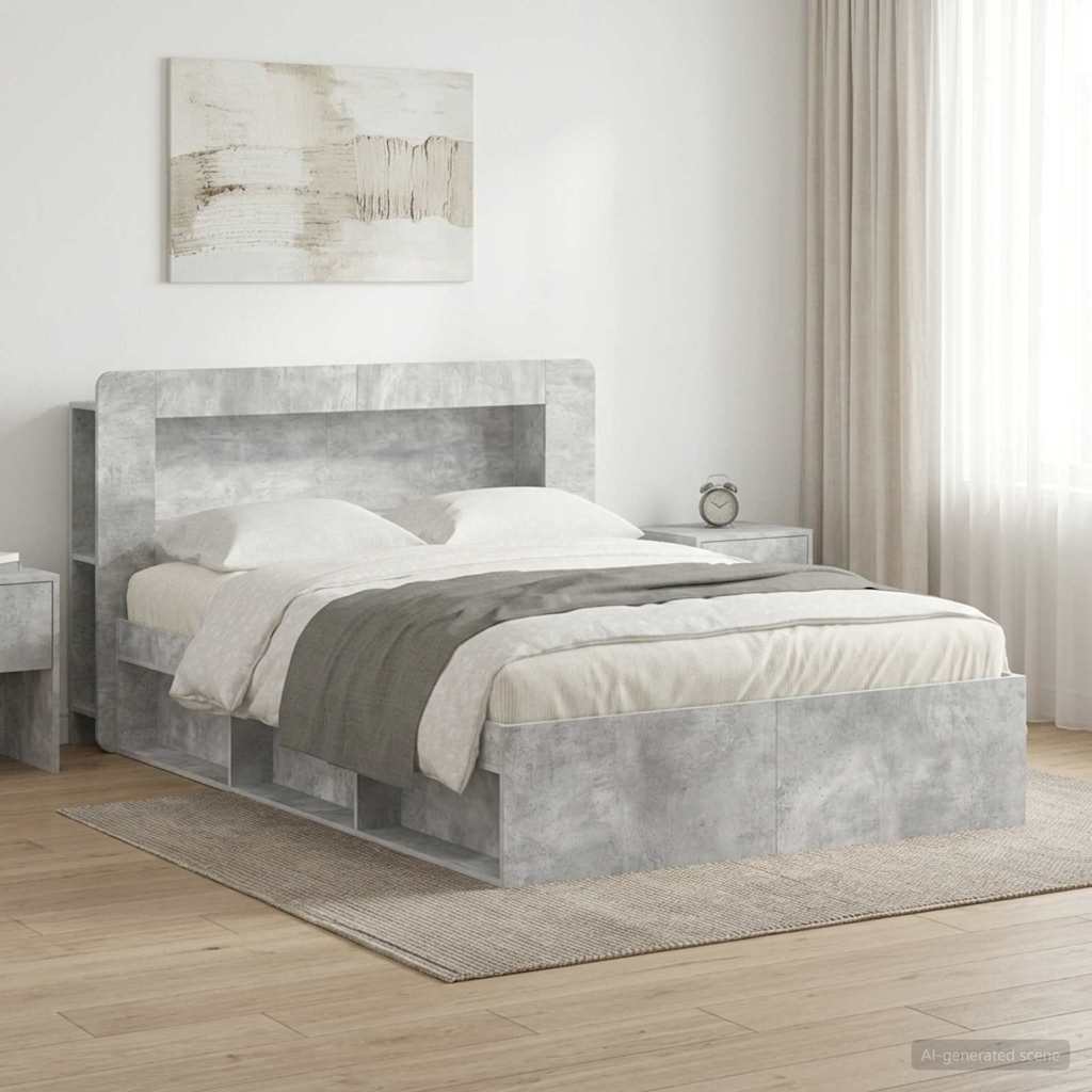 Bedframe met opslag Betongrijs 140 x 190 cm Bewerkt hout