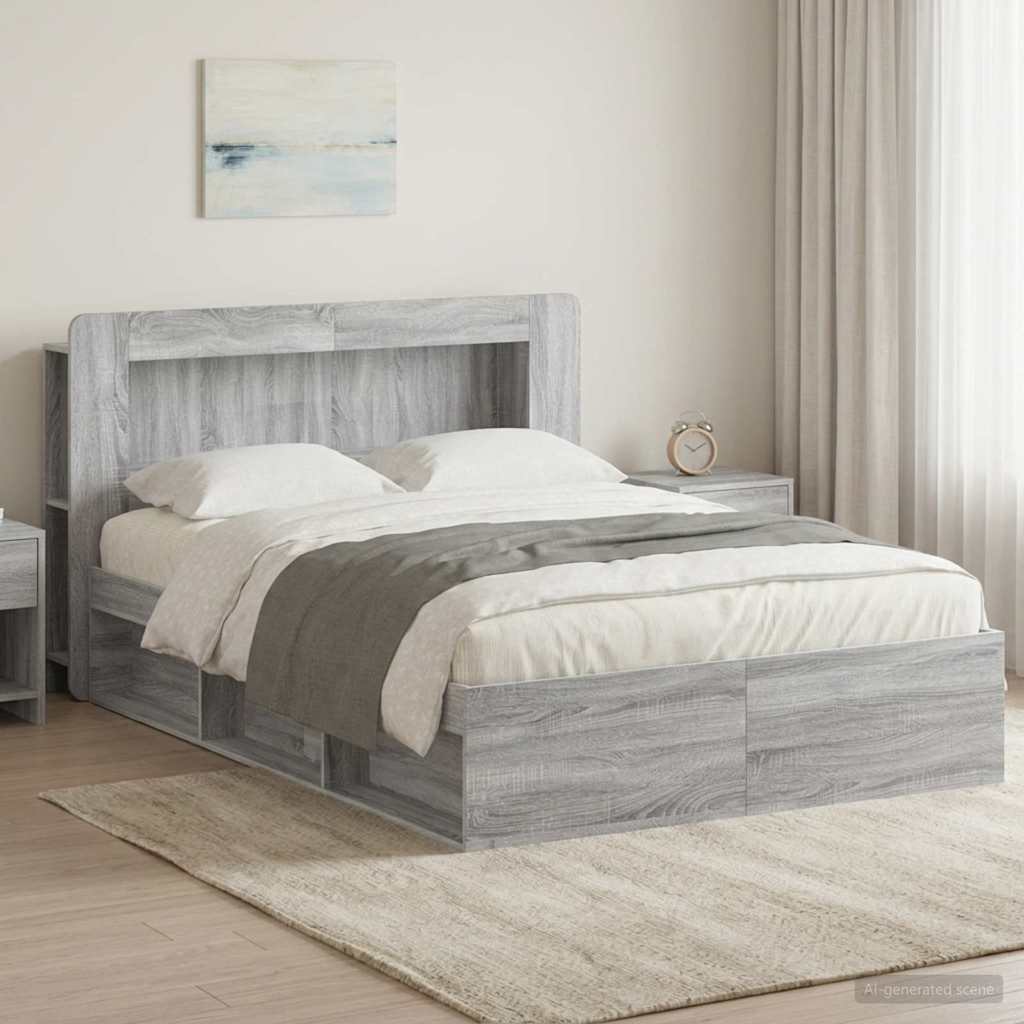 Bedframe met opslag Grijs Sonoma 140 x 190 cm Bewerkt hout