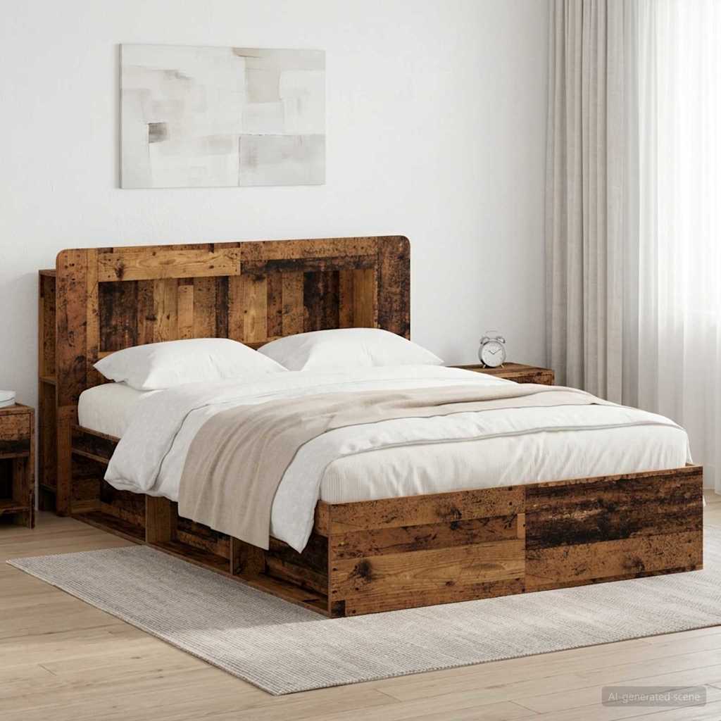 Bedframe met opslag Oud hout 140 x 190 cm Bewerkt hout
