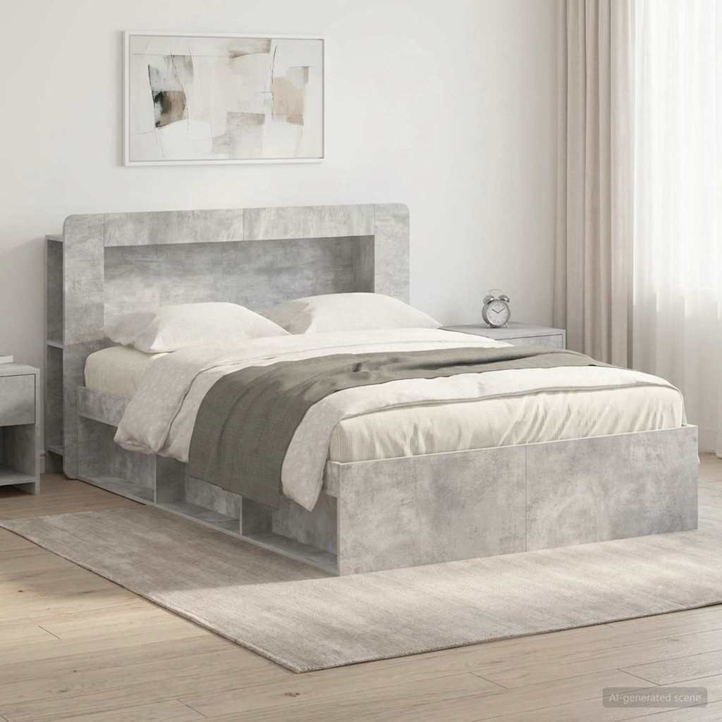 Bedframe met opslag Betongrijs 140 x 200 cm Bewerkt hout