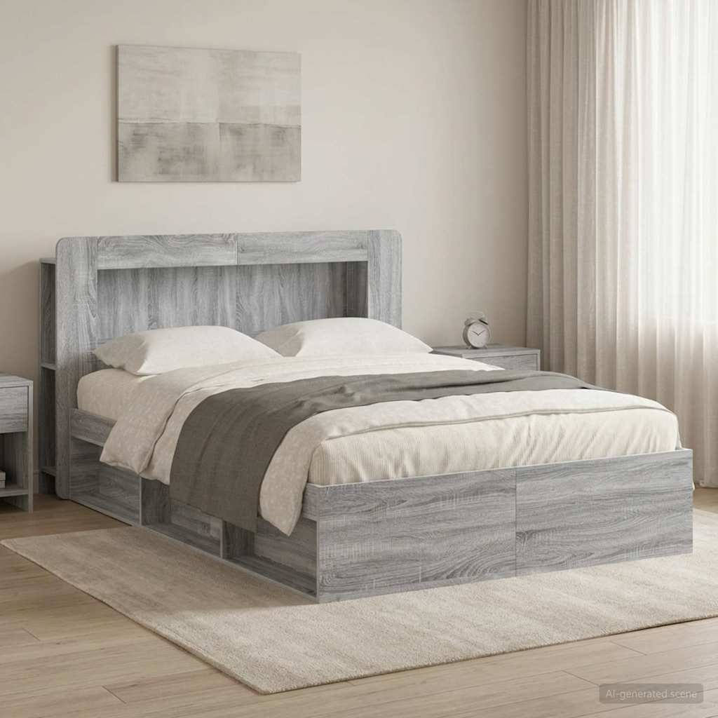 Bedframe met opslag Grijs Sonoma 140 x 200 cm Bewerkt hout