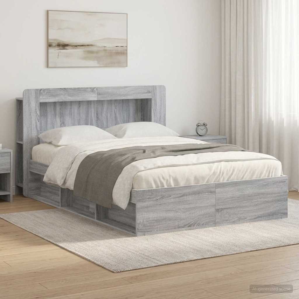 Bedframe met opslag Grijs Sonoma 160 x 200 cm Bewerkt hout