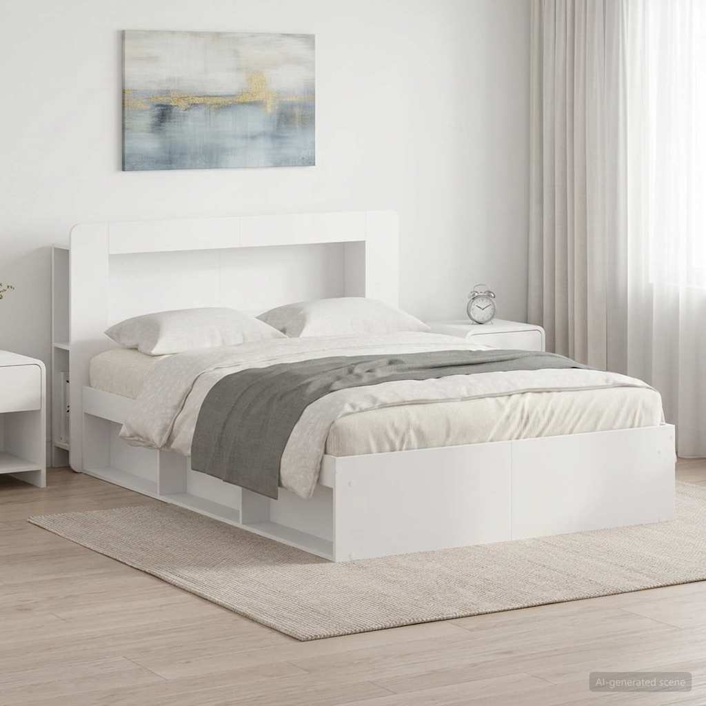 Bedframe met opslag Wit 160 x 200 cm Bewerkt hout