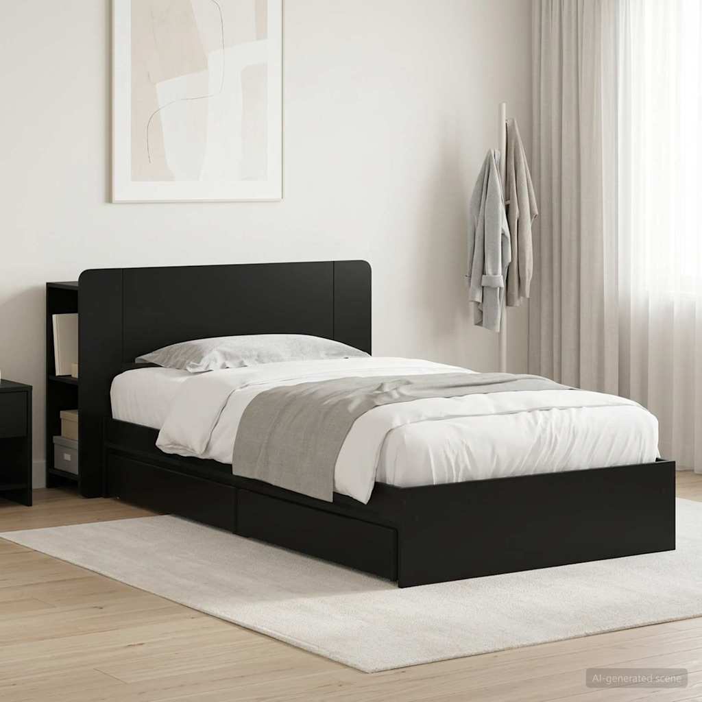 Bedframe met opslag met lade Zwart 100 x 200 cm Bewerkt hout – afbeelding 1