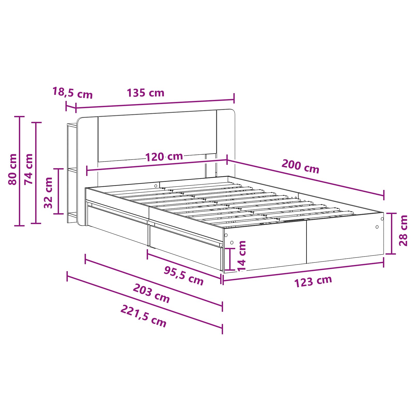 Bedframe met opslag Gerookt eiken 120 x 200 cm Bewerkt hout – afbeelding 10