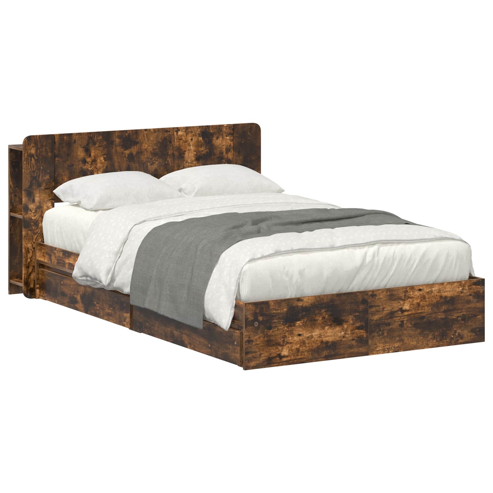 Bedframe met opslag Gerookt eiken 120 x 200 cm Bewerkt hout – afbeelding 2