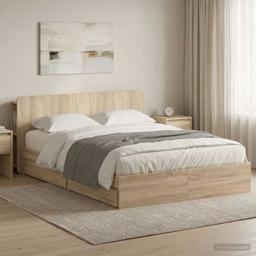 Bedframe met opslag Sonoma Eiken 140 x 200 cm Bewerkt hout – afbeelding 1